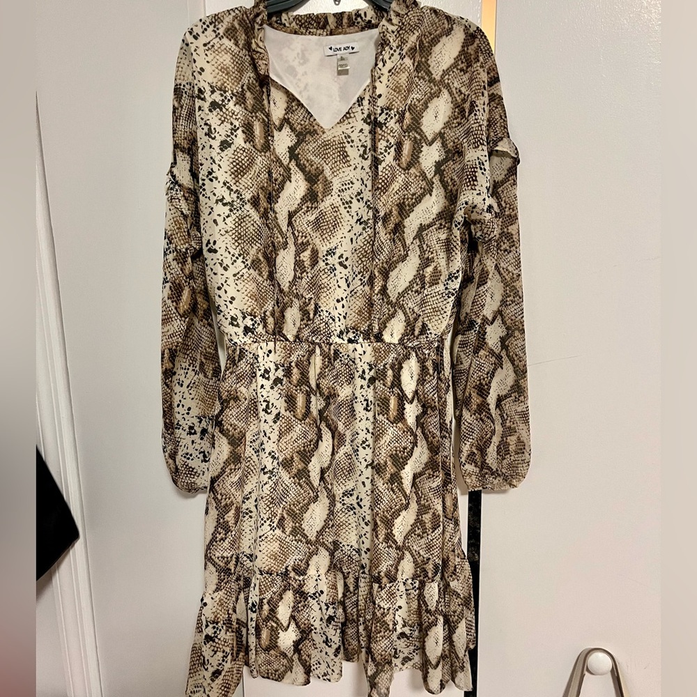 Love Ady Snake Print Smoked Ruffle Mini Dress